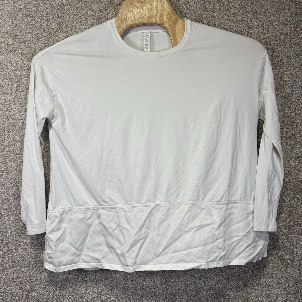 Lululemon Shirt Womens 4 White Long Sleeve Relaxed Athletic Running Yoga Top